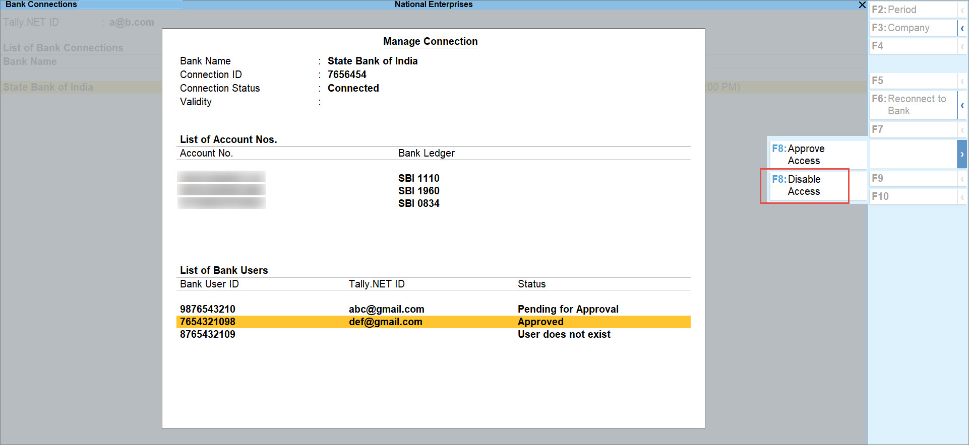 Disable User Access to Connected Banking