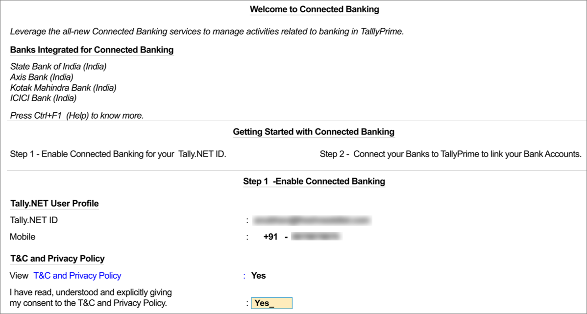 Enable Connected Banking in TallyPrime