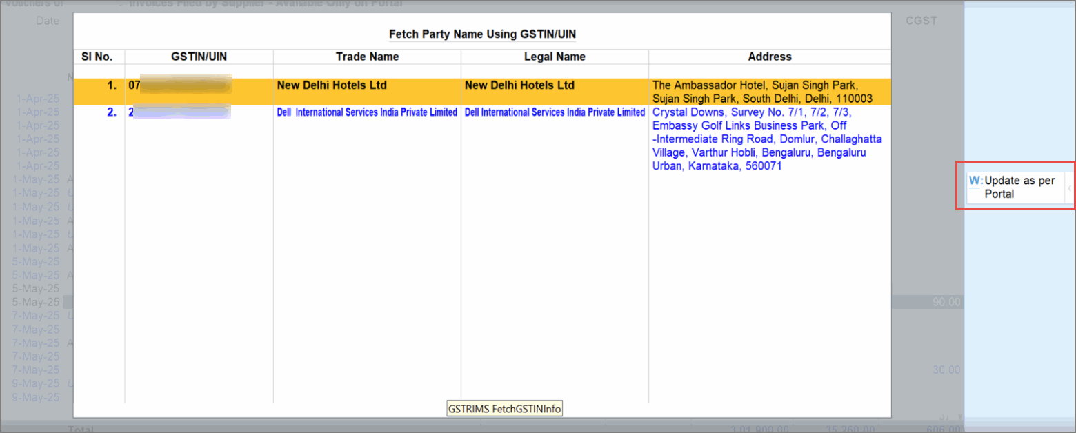FETCH PARTY NAME USING GSTIN/UIN