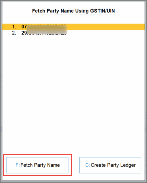 FETCH PARTY NAME USING GSTIN/UIN