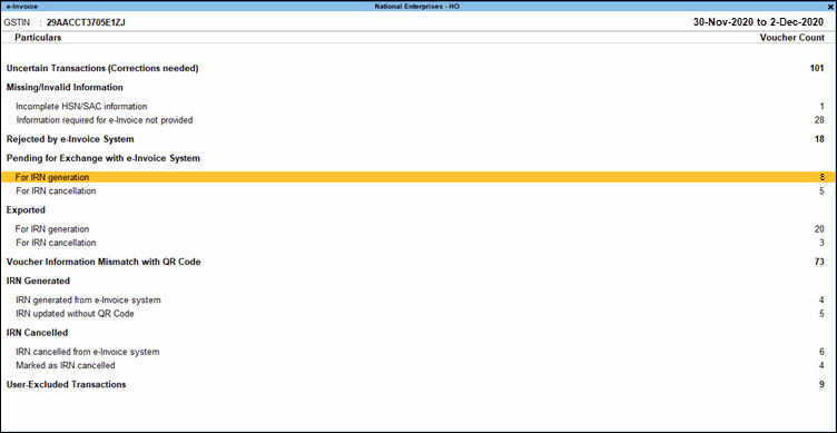 Pending for IRN Generation
