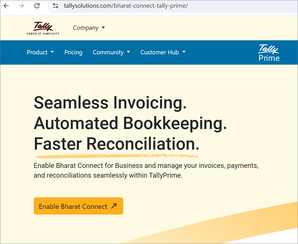 Enable Bharat Connect for Business from Tally Solutions Website