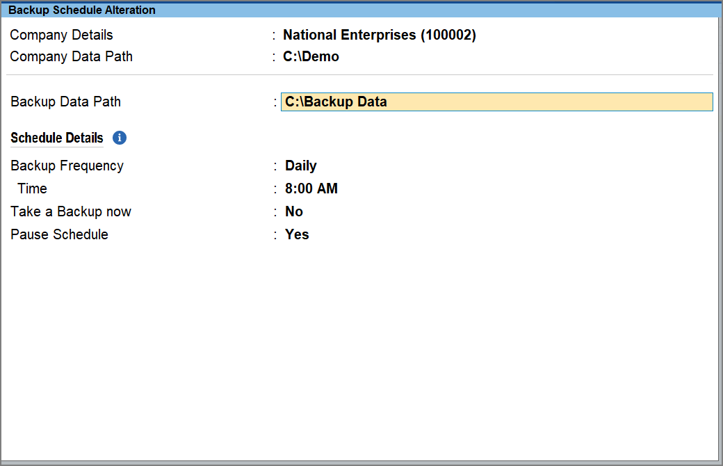 Alter Backup Schedule of a Local Drive in TallyPrime