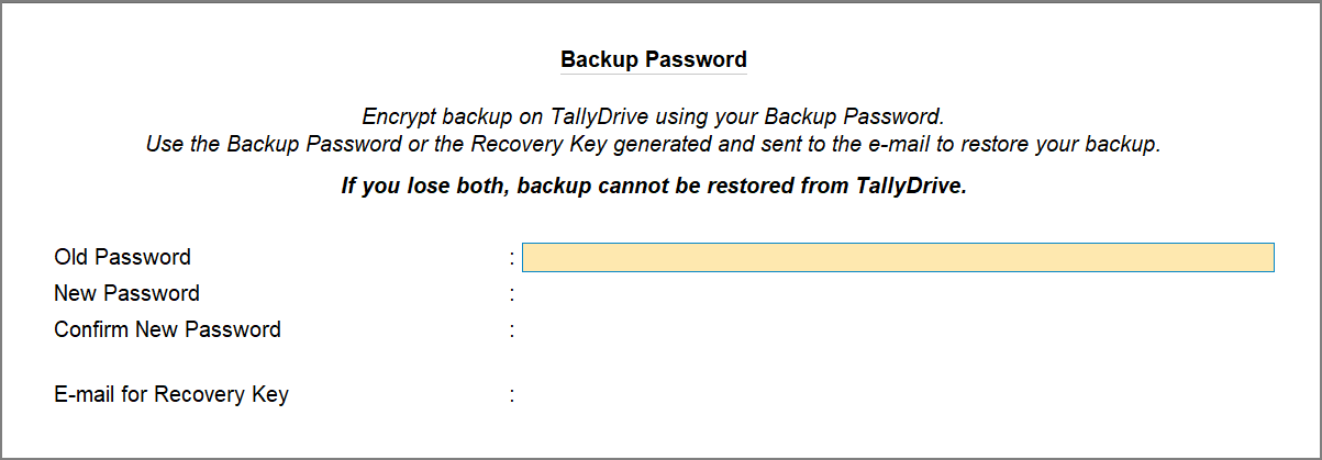 Alter Backup Password in TallyPrime