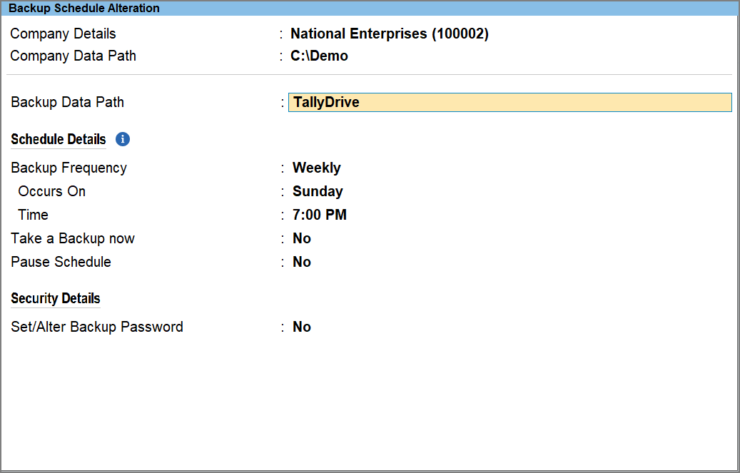 Alter Backup Schedule of TallyDrive