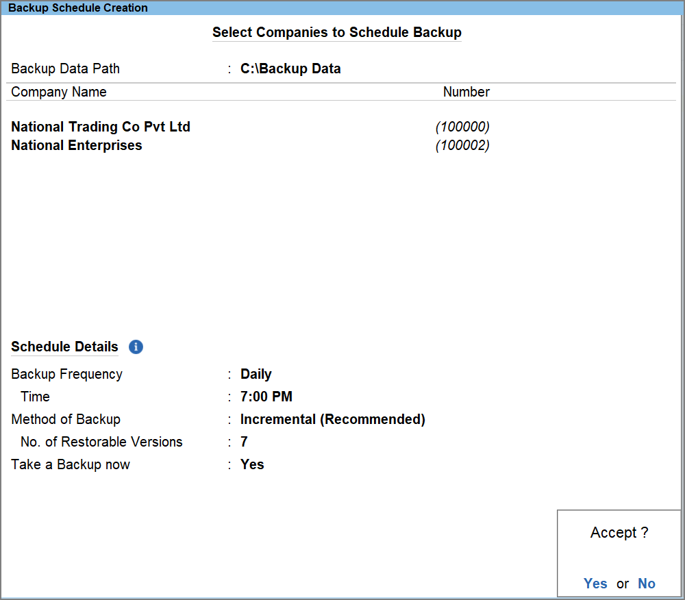 Schedule Backup to Local Drive in TallyPrime