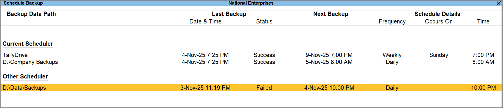 Schedule Backup Report in TallyPrime