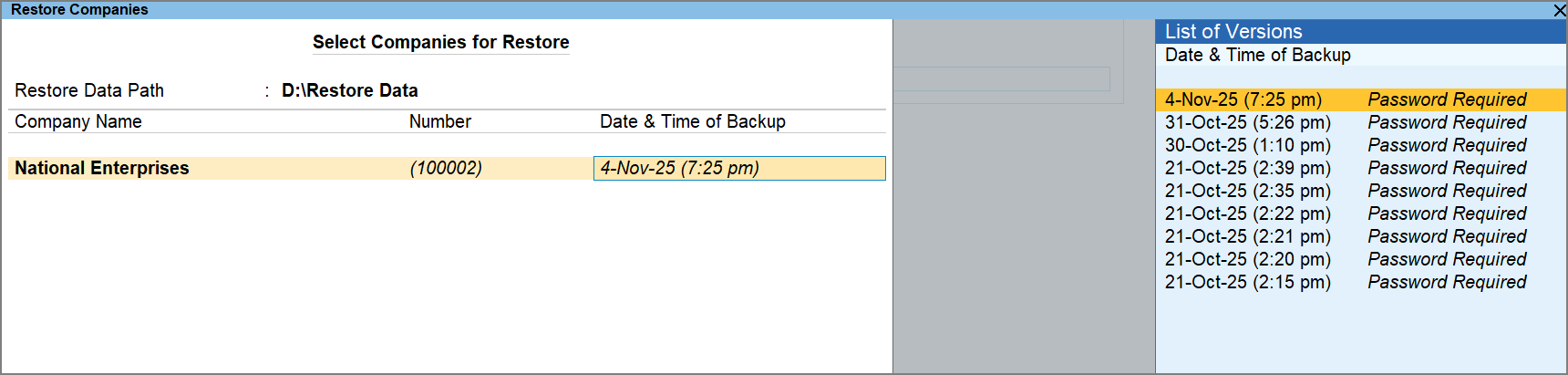 Restore Company Backup Data from TallyDrive in TallyPrime