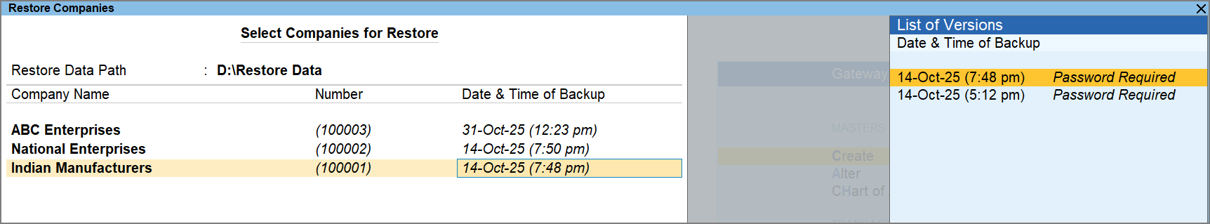 Restore Backup Files Downloaded from TallyDrive