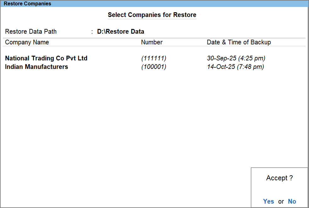 Restore Local Backup Data in TallyPrime