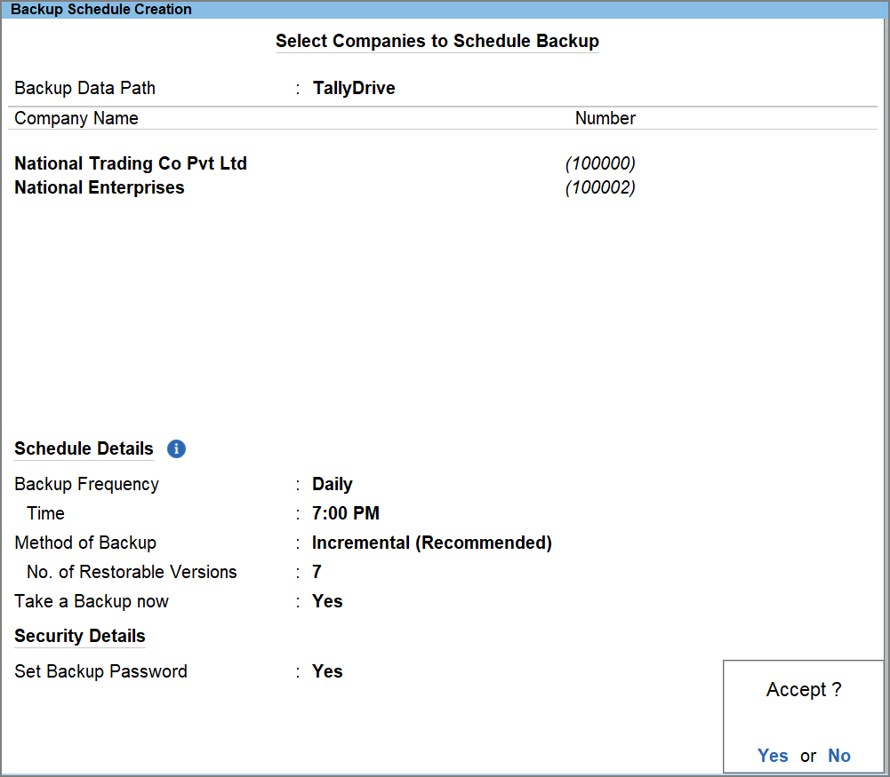 Schedule Backup to TallyDrive in TallyPrime