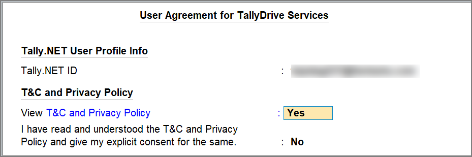 User Agreement for TallyDrive Services in TallyPrime