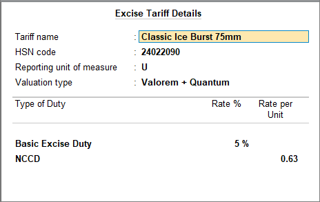 Excise-Tariff-Details