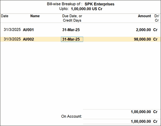 View bill-wise breakup of your company in a foreign currency in TallyPrime