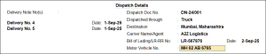 Dispatch Details in a sales Invoice for Delivery Note