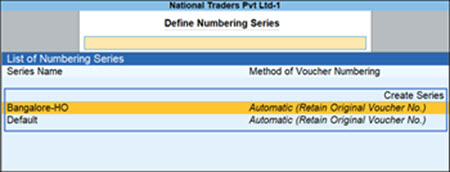 Define Voucher Numbering Series in TallyPrime