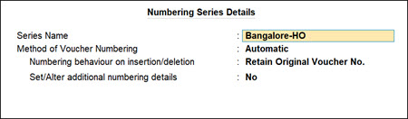Voucher Numbering Series Details in TallyPrime