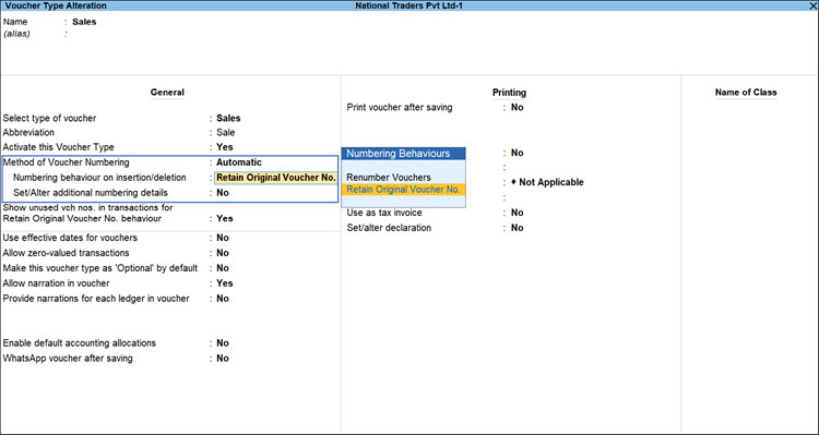 Set Up Voucher Number under Voucher Types in TallyPrime
