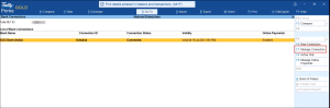 Opening the Manage Connection Report from the Bank Connections Report in TallyPrime