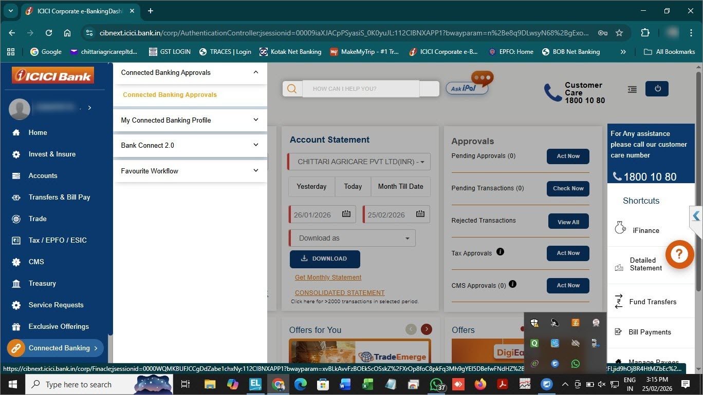 ICICI CIB Portal Dashboard
