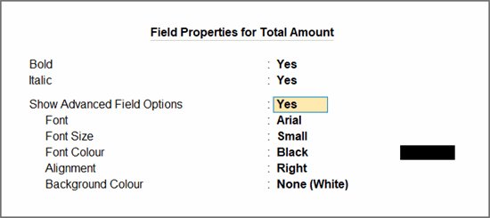 Edit Field Properties for Total Amount