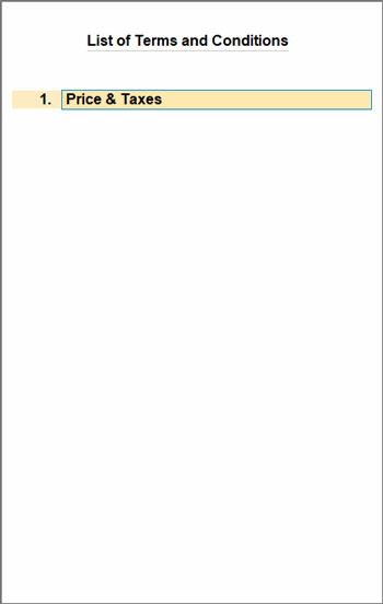 List of Terms and Conditions