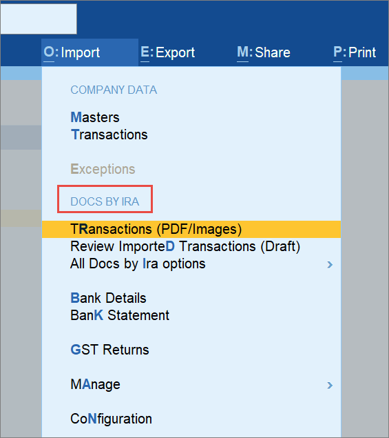 Import Transactions Using Docs by Ira in TallyPrime