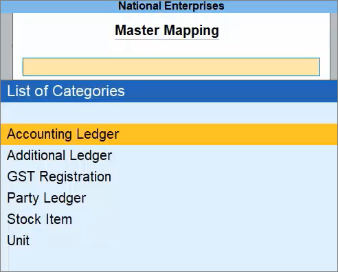 Select Category Master in Mapping in TallyPrime