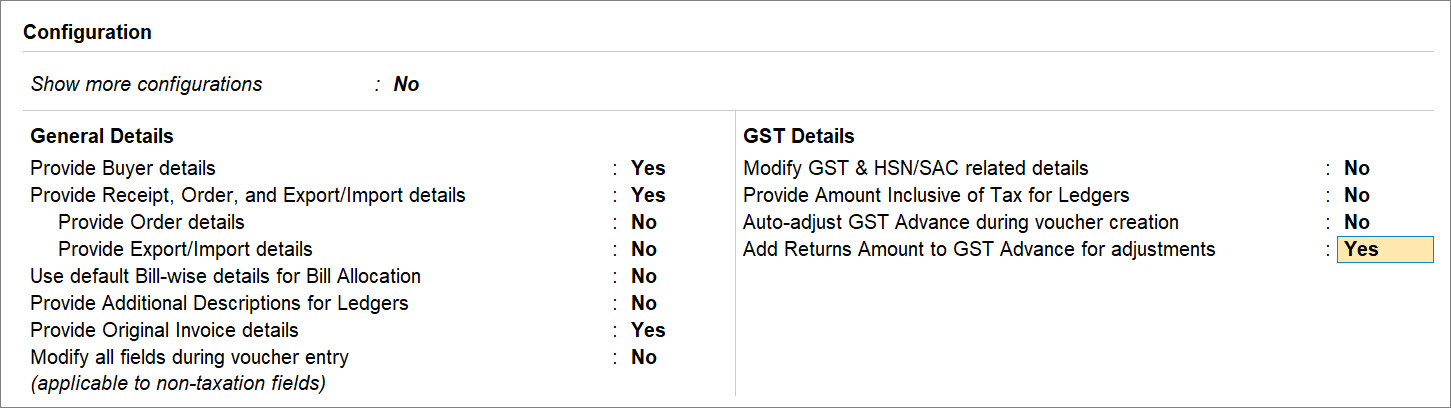 Credit Note Configuration in TallyPrime