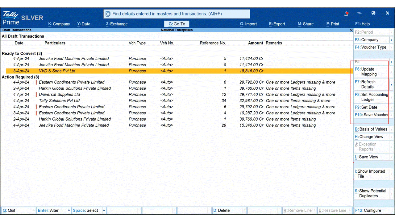 Exceptions Resolution from Review Imported Transactions (Draft) - GiF