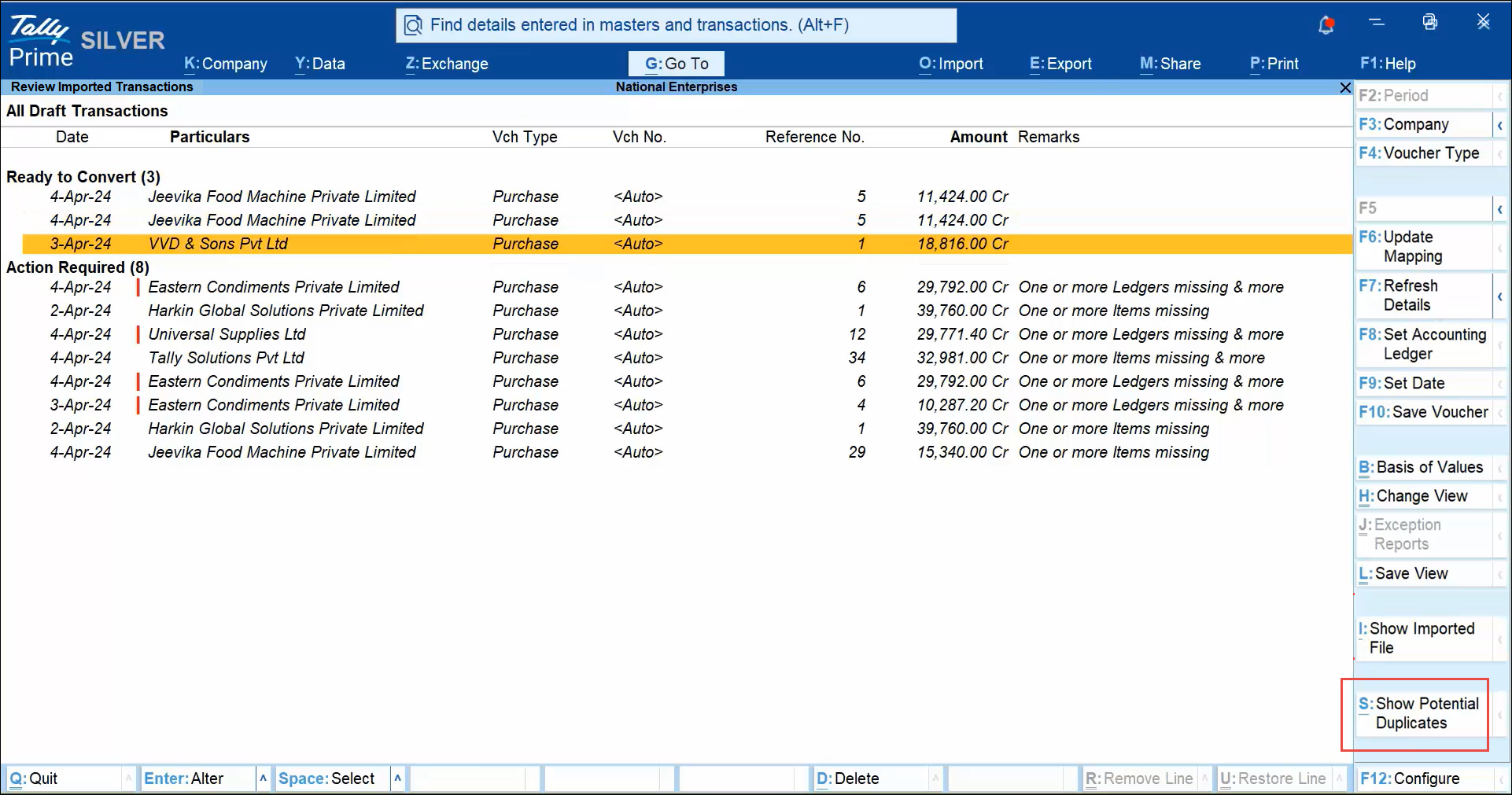 Potential Duplicates in Review Imported Transaction - Docs by Ira in TallyPrime