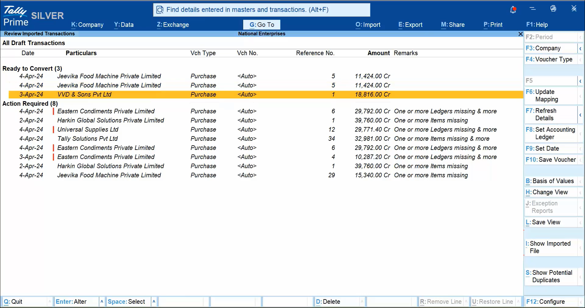 Review Imported Transactions Report for Docs by Ira in TallyPrime