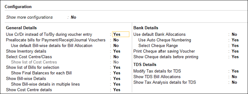 Journal Voucher Configuration