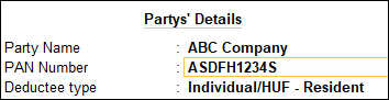 Party Details in TallyPrime