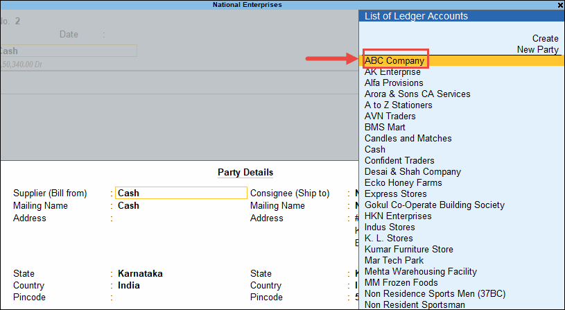 Party Details in TallyPrime