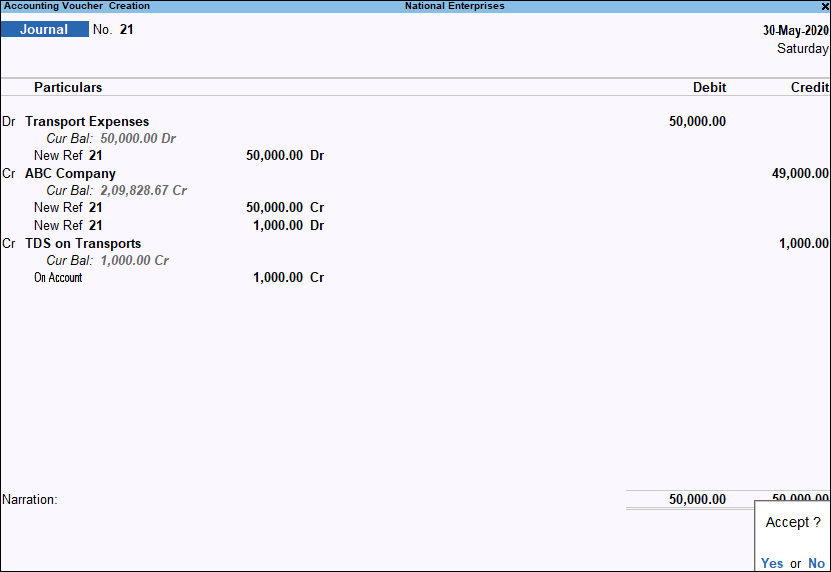 Journal Voucher in TallyPrime