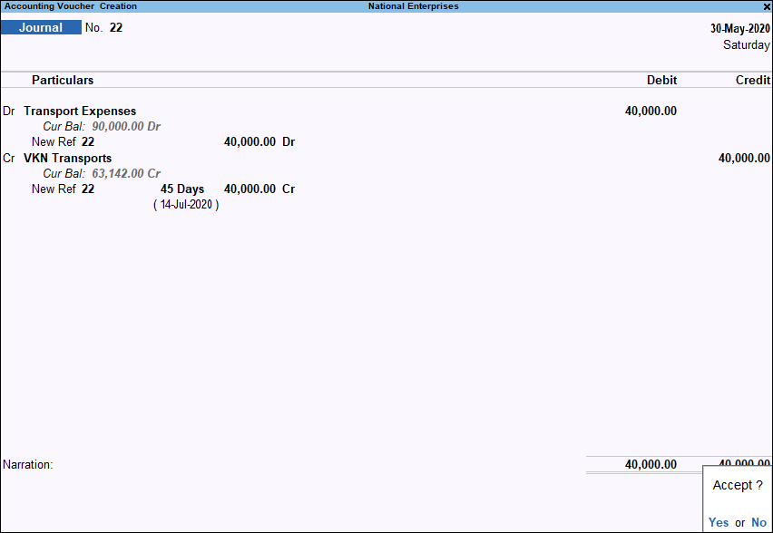 Journal Voucher in TallyPrime
