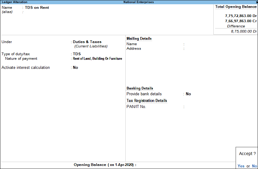 TDS Ledger in TallyPrime