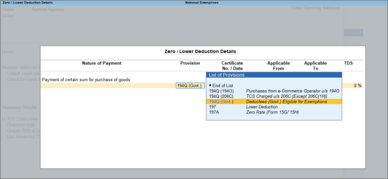 Zero Lower Deduction Details