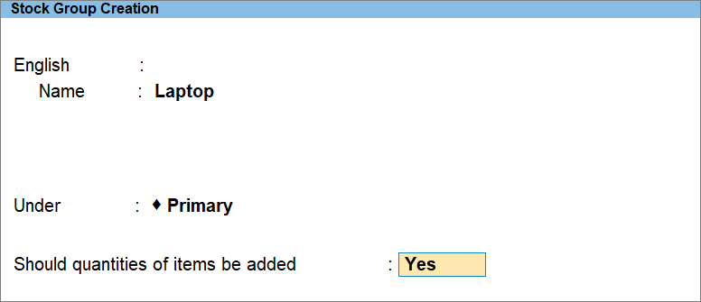 Stock Group Creation in TallyPrime
