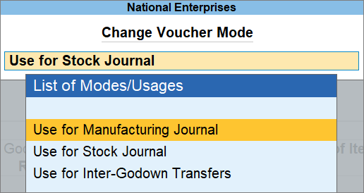 Use Stock Journal as Manufacturing Journal in TallyPrime