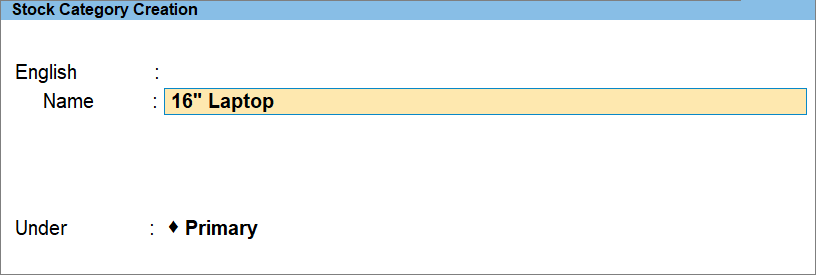 Stock Category Creation in TallyPrime