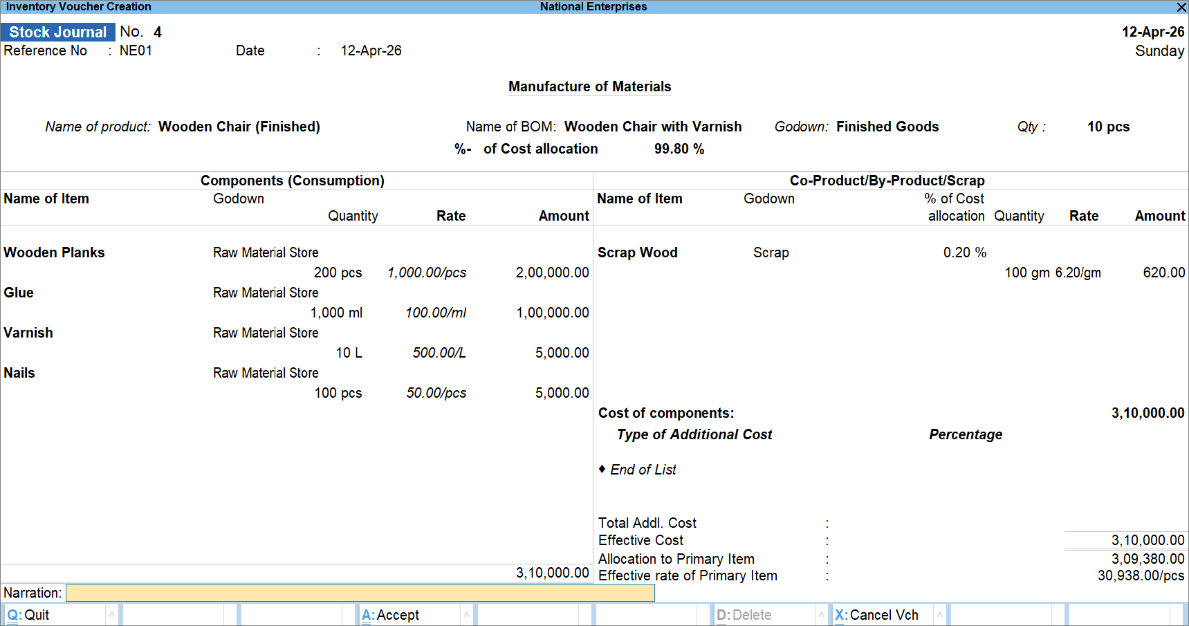 Manufacturing Journal with Components