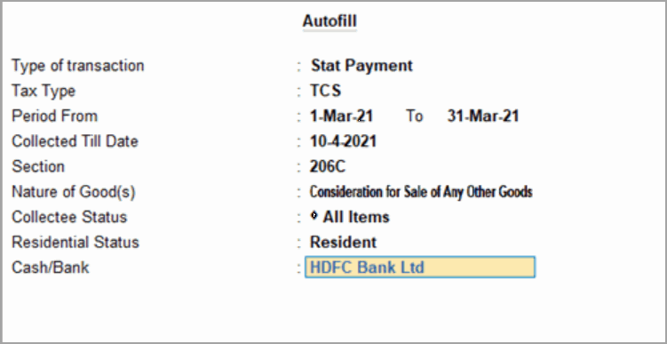 Autofill in Payment Voucher in TallyPrime