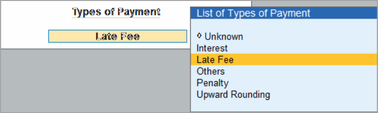 Types of TCS Payment in TallyPrime