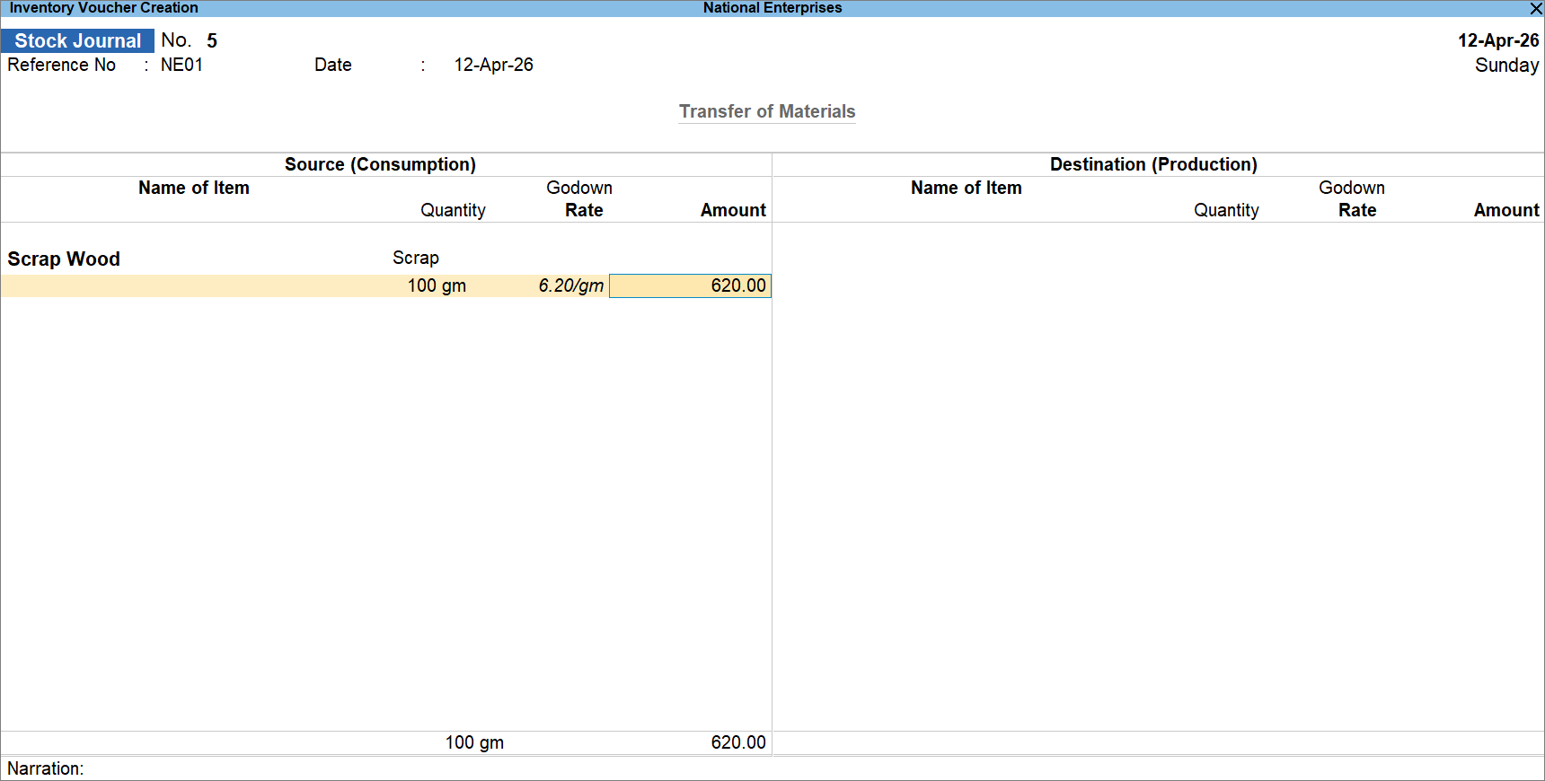 Manufacturing Journal to Account for Scrap in TallyPrime