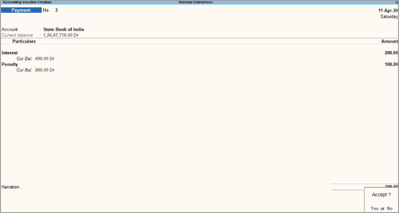 TCS Payment Voucher in TallyPrime