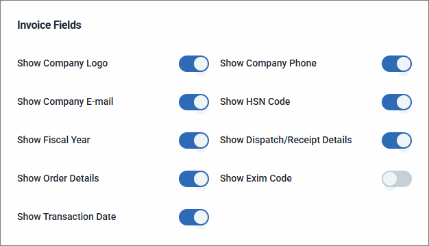 Print Invoice Fields