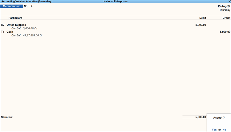 Create Memorandum voucher to record future transactions in TallyPrime.